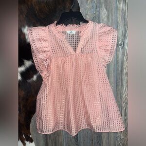 Entro Pink Ruffle Sleeve Blouse